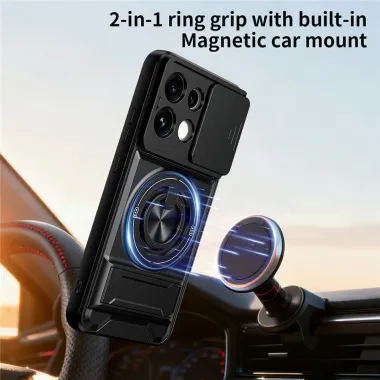 Coque Oppo Reno 16 F / 16 FS antichoc avec anneau, béquille et cache caméra Argent - photo 2