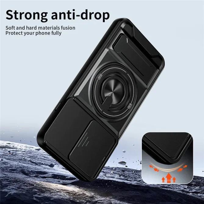 Coque Oppo Reno 16 F / 16 FS antichoc avec anneau, béquille et cache caméra Argent - photo 3