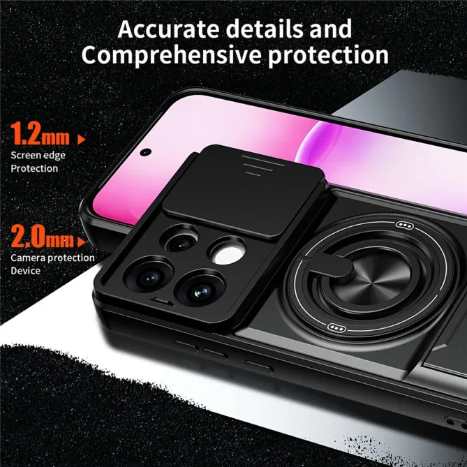 Coque Oppo Reno 16 F / 16 FS antichoc avec anneau, béquille et cache caméra Argent - photo 8