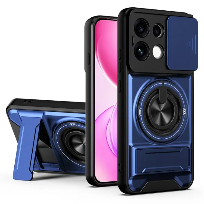 Coque Oppo Reno 16 F / 16 FS antichoc avec anneau, béquille et cache caméra Bleu Foncé - photo 15
