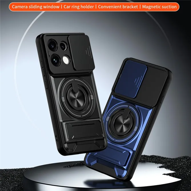 Coque Oppo Reno 16 F / 16 FS antichoc avec anneau, béquille et cache caméra Bleu Foncé - photo 18