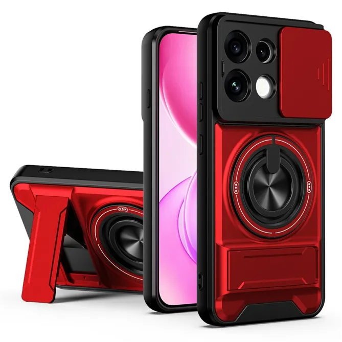 Coque Oppo Reno 16 F / 16 FS antichoc avec anneau, béquille et cache caméra Rouge foncé - photo 29
