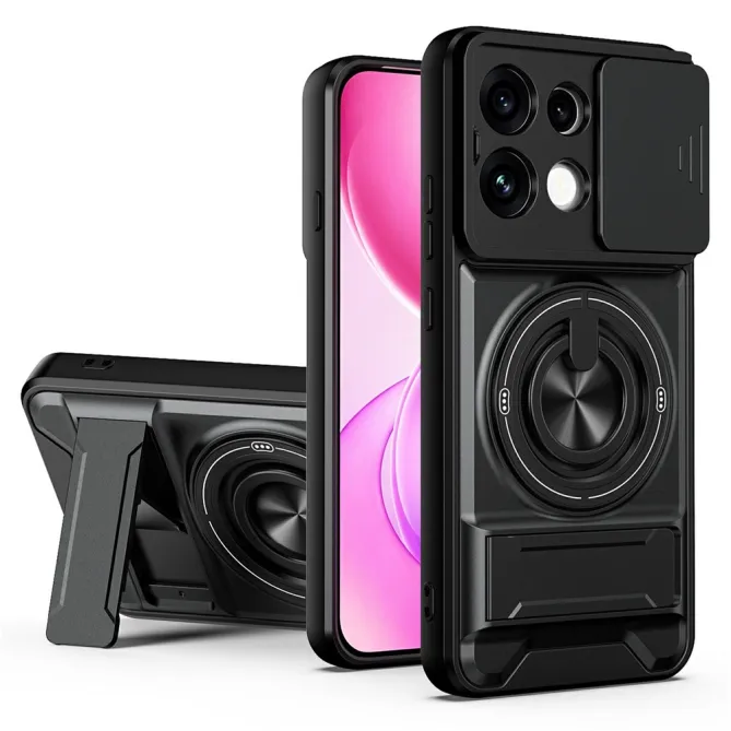 Coque Oppo Reno 16 F / 16 FS antichoc avec anneau, béquille et cache caméra Noir - photo 43