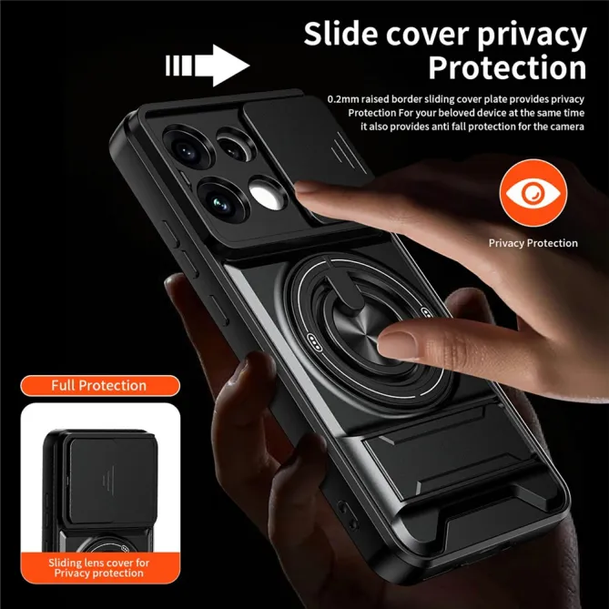 Coque Oppo Reno 16 F / 16 FS antichoc avec anneau, béquille et cache caméra Noir - photo 52
