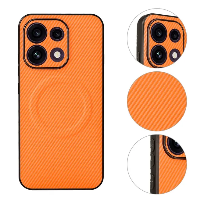 Coque Oppo Reno 16 F / 16 FS fibre de carbone compatible support magnétique Orange - photo 3