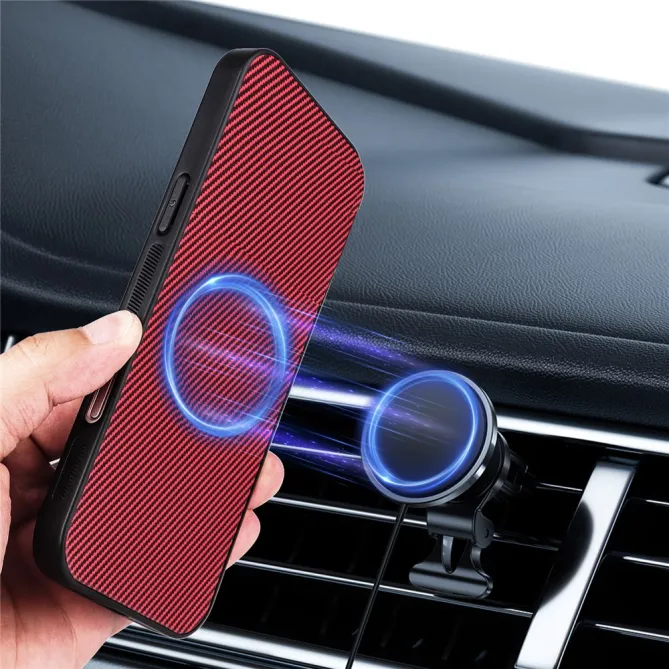 Coque Oppo Reno 16 F / 16 FS fibre de carbone compatible support magnétique Rouge foncé - photo 10