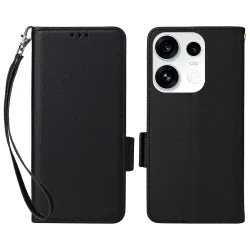 Housse Oppo Reno 16 F / 16 FS grain litchi porte-cartes avec dragonne Noir