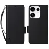 Housse Oppo Reno 16 F / 16 FS grain litchi porte-cartes avec dragonne Noir