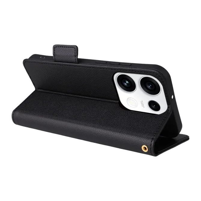 Housse Oppo Reno 16 F / 16 FS grain litchi porte-cartes avec dragonne Noir - photo 3