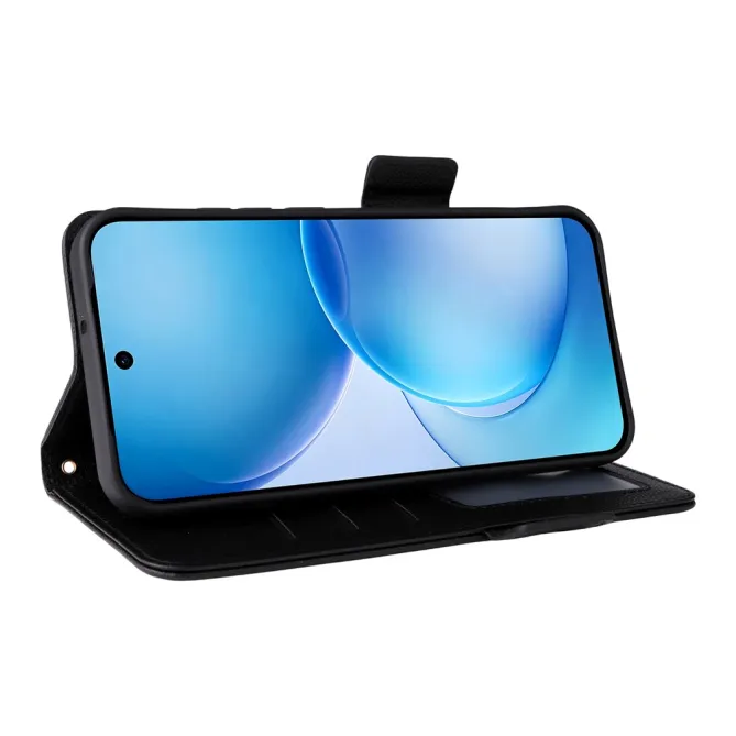 Housse Oppo Reno 16 F / 16 FS grain litchi porte-cartes avec dragonne Noir - photo 4