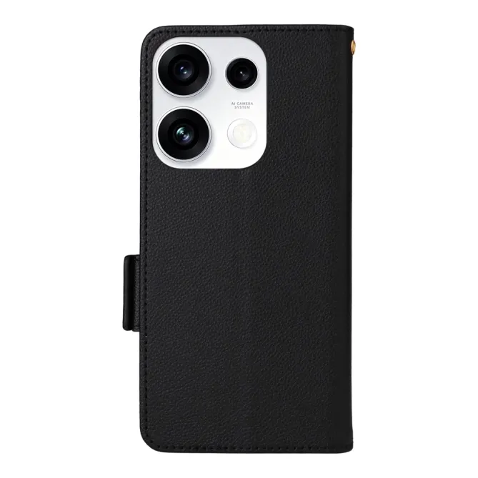 Housse Oppo Reno 16 F / 16 FS grain litchi porte-cartes avec dragonne Noir - photo 6