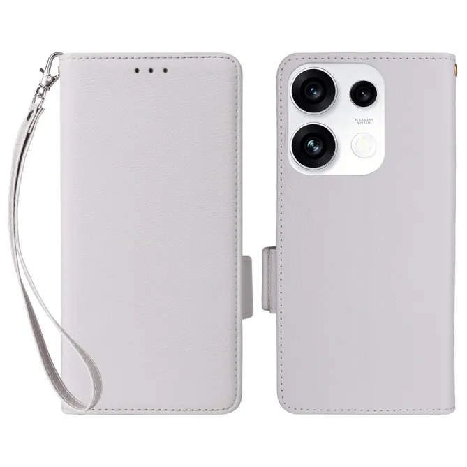 Housse Oppo Reno 16 F / 16 FS grain litchi porte-cartes avec dragonne Blanc - photo 7