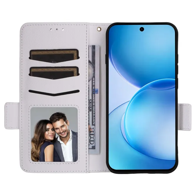 Housse Oppo Reno 16 F / 16 FS grain litchi porte-cartes avec dragonne Blanc - photo 8