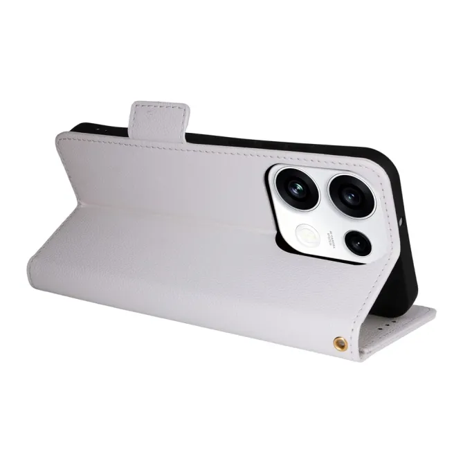 Housse Oppo Reno 16 F / 16 FS grain litchi porte-cartes avec dragonne Blanc - photo 9