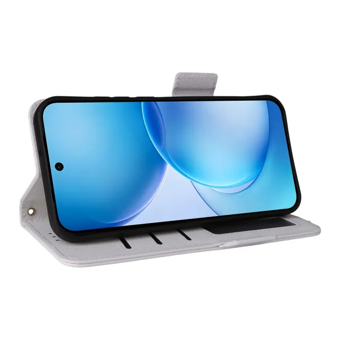 Housse Oppo Reno 16 F / 16 FS grain litchi porte-cartes avec dragonne Blanc - photo 10