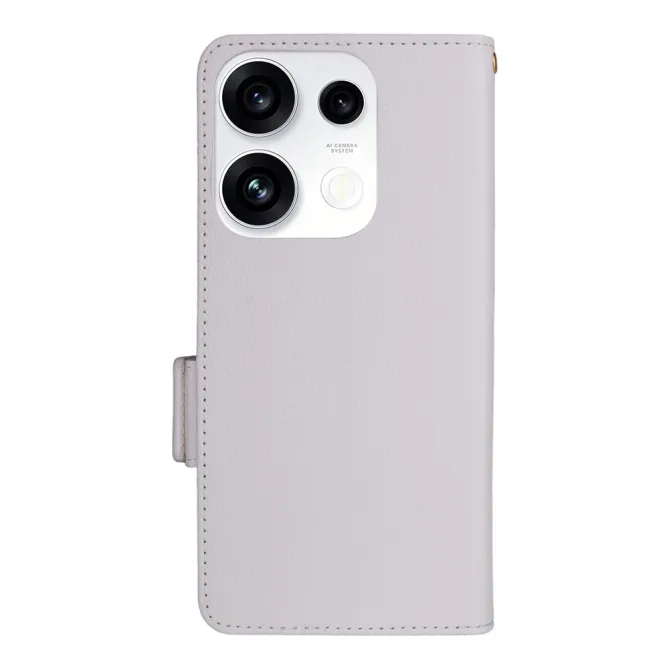 Housse Oppo Reno 16 F / 16 FS grain litchi porte-cartes avec dragonne Blanc - photo 12