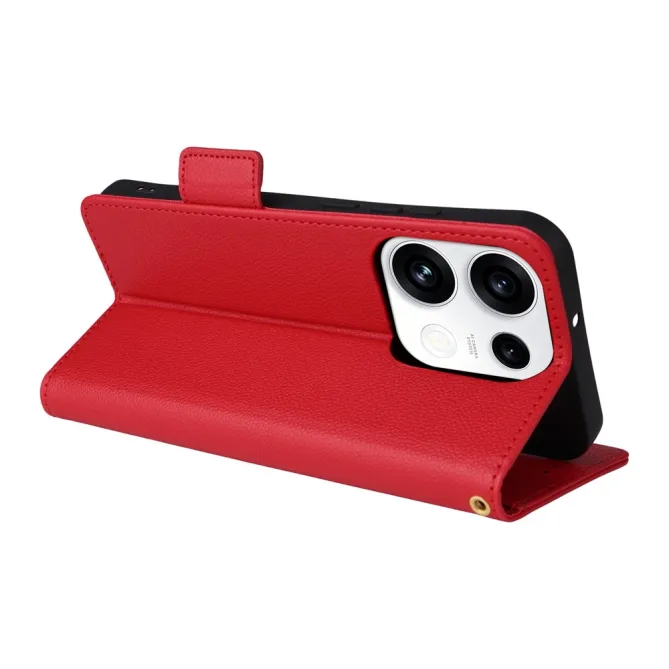 Housse Oppo Reno 16 F / 16 FS grain litchi porte-cartes avec dragonne Rouge - photo 15