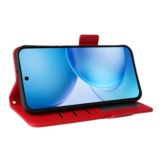 Housse Oppo Reno 16 F / 16 FS grain litchi porte-cartes avec dragonne Rouge - photo 16