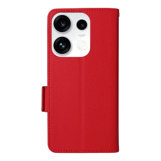 Housse Oppo Reno 16 F / 16 FS grain litchi porte-cartes avec dragonne Rouge - photo 18