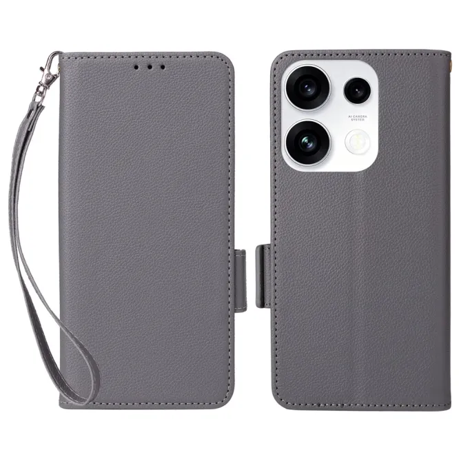 Housse Oppo Reno 16 F / 16 FS grain litchi porte-cartes avec dragonne Gris Foncé - photo 19