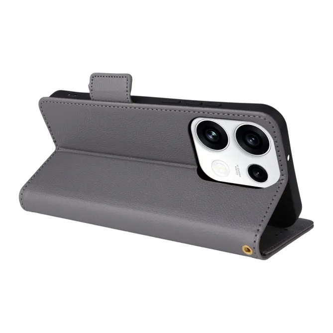 Housse Oppo Reno 16 F / 16 FS grain litchi porte-cartes avec dragonne Gris Foncé - photo 21