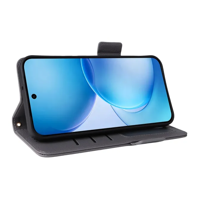 Housse Oppo Reno 16 F / 16 FS grain litchi porte-cartes avec dragonne Gris Foncé - photo 22