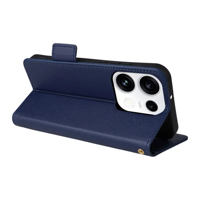 Housse Oppo Reno 16 F / 16 FS grain litchi porte-cartes avec dragonne Bleu Foncé - photo 27