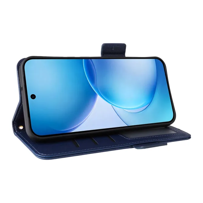 Housse Oppo Reno 16 F / 16 FS grain litchi porte-cartes avec dragonne Bleu Foncé - photo 28