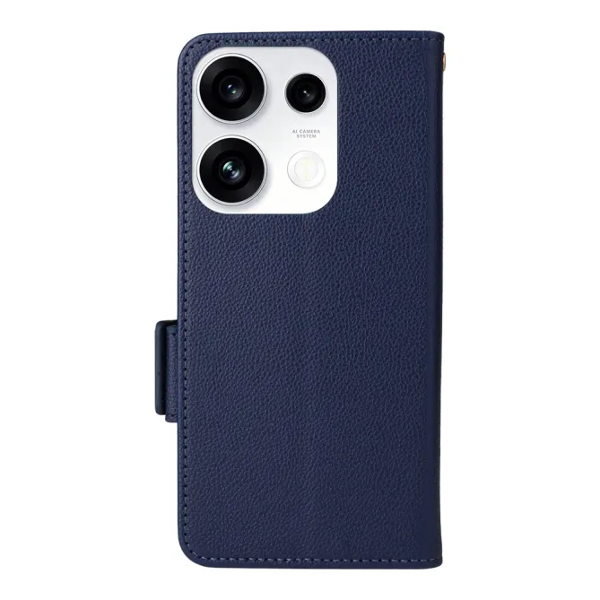 Housse Oppo Reno 16 F / 16 FS grain litchi porte-cartes avec dragonne Bleu Foncé - photo 30
