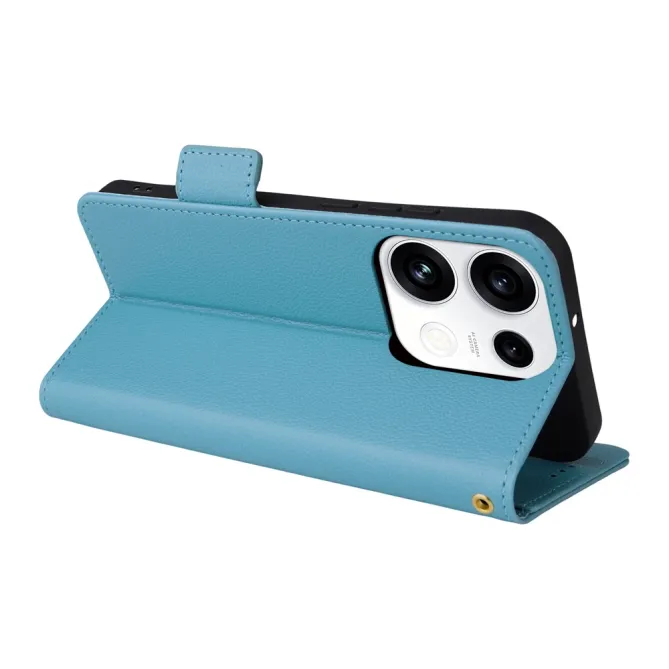 Housse Oppo Reno 16 F / 16 FS grain litchi porte-cartes avec dragonne Bleu clair - photo 33