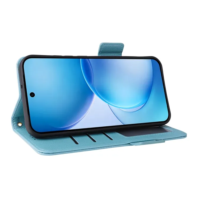 Housse Oppo Reno 16 F / 16 FS grain litchi porte-cartes avec dragonne Bleu clair - photo 34
