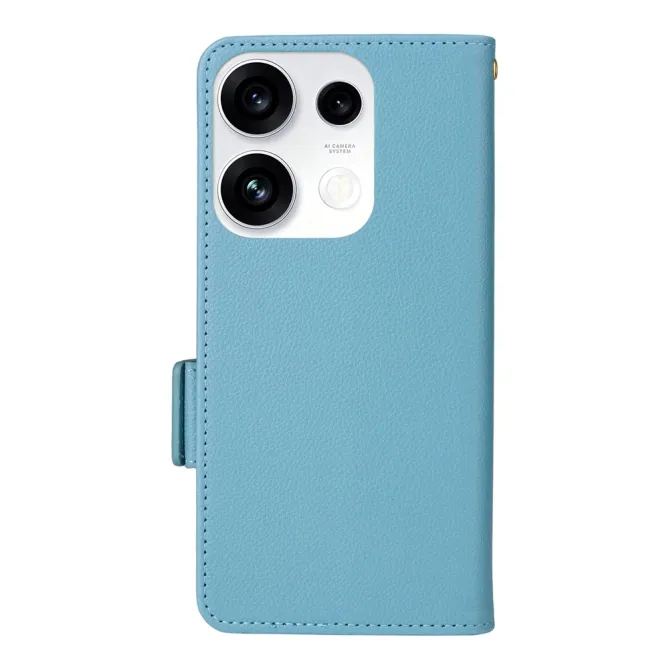 Housse Oppo Reno 16 F / 16 FS grain litchi porte-cartes avec dragonne Bleu clair - photo 36