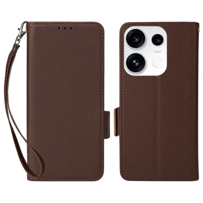 Housse Oppo Reno 16 F / 16 FS grain litchi porte-cartes avec dragonne Marron - photo 37