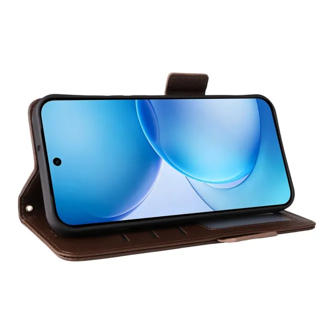 Housse Oppo Reno 16 F / 16 FS grain litchi porte-cartes avec dragonne Marron - photo 40
