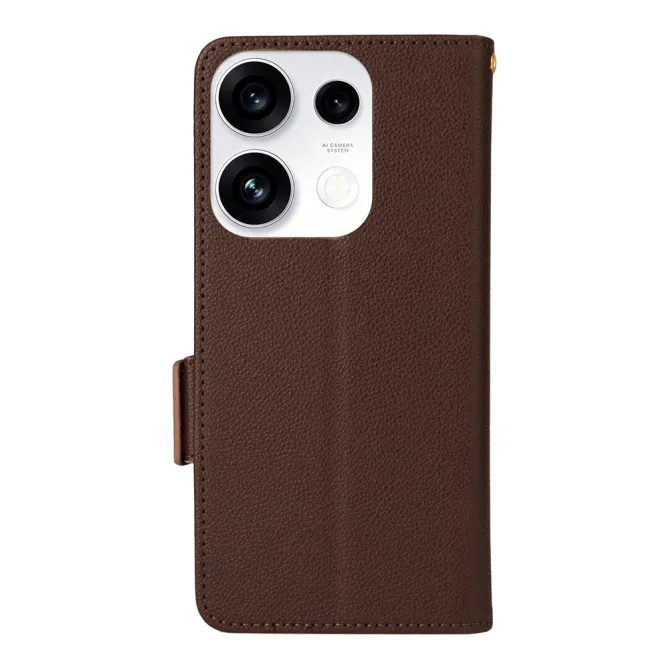 Housse Oppo Reno 16 F / 16 FS grain litchi porte-cartes avec dragonne Marron - photo 42