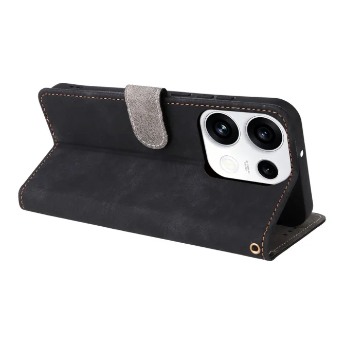 Housse Oppo Reno 16 F / 16 FS rétro porte-cartes avec dragonne Noir - photo 5