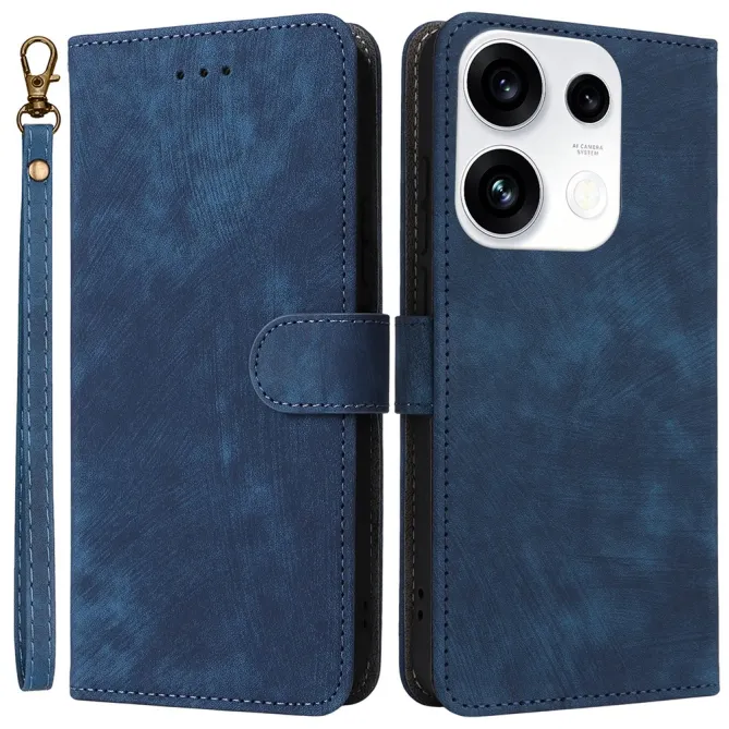 Housse Oppo Reno 16 F / 16 FS rétro porte-cartes avec dragonne Bleu Foncé - photo 9