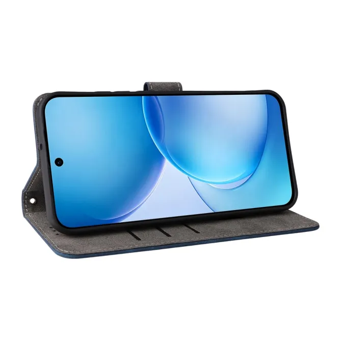 Housse Oppo Reno 16 F / 16 FS rétro porte-cartes avec dragonne Bleu Foncé - photo 12