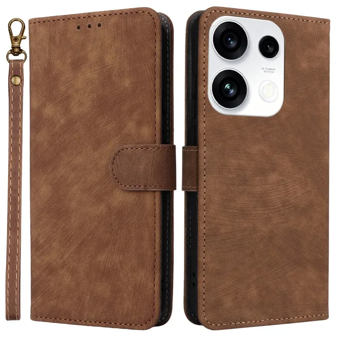 Housse Oppo Reno 16 F / 16 FS rétro porte-cartes avec dragonne Marron - photo 33