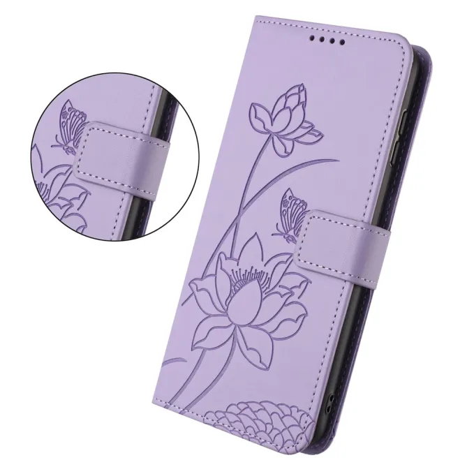 Housse Oppo Reno 16 F / 16 FS motif fleurs de lotus avec dragonne Violet clair - photo 2
