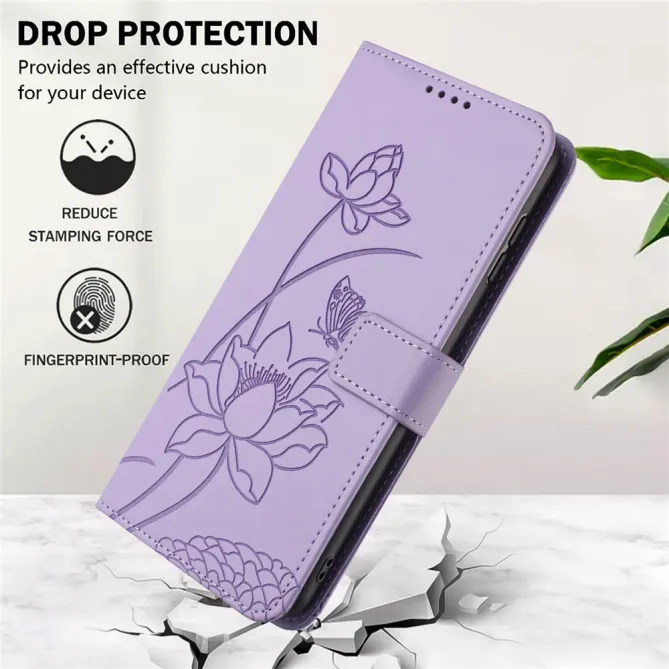 Housse Oppo Reno 16 F / 16 FS motif fleurs de lotus avec dragonne Violet clair - photo 3