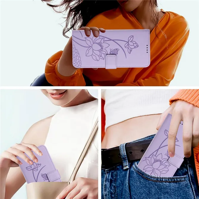 Housse Oppo Reno 16 F / 16 FS motif fleurs de lotus avec dragonne Violet clair - photo 4