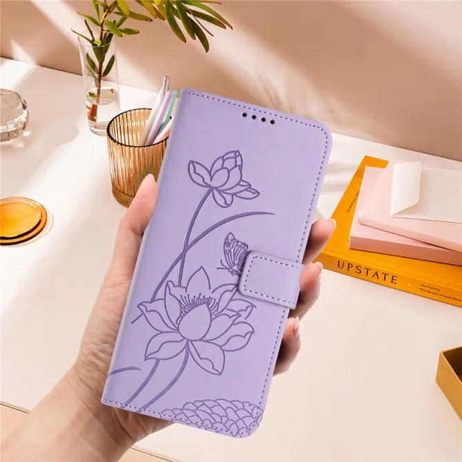 Housse Oppo Reno 16 F / 16 FS motif fleurs de lotus avec dragonne Violet clair - photo 6