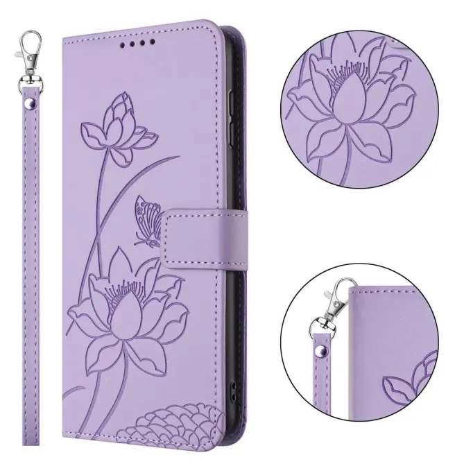 Housse Oppo Reno 16 F / 16 FS motif fleurs de lotus avec dragonne Violet clair - photo 8