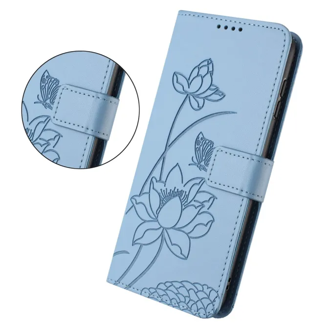 Housse Oppo Reno 16 F / 16 FS motif fleurs de lotus avec dragonne Bleu clair - photo 10