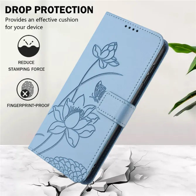 Housse Oppo Reno 16 F / 16 FS motif fleurs de lotus avec dragonne Bleu clair - photo 11