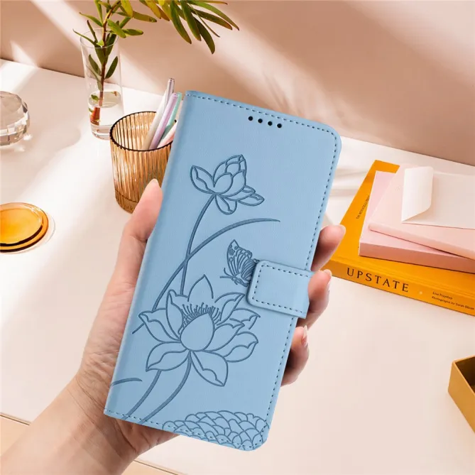 Housse Oppo Reno 16 F / 16 FS motif fleurs de lotus avec dragonne Bleu clair - photo 14