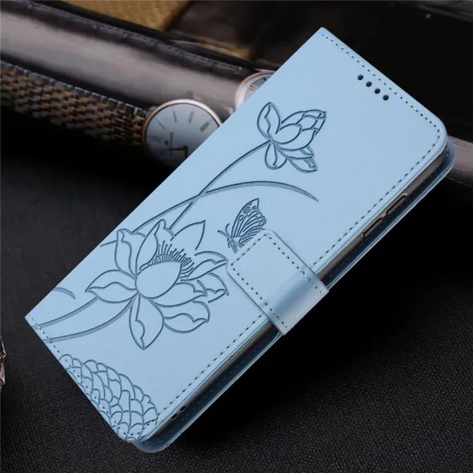 Housse Oppo Reno 16 F / 16 FS motif fleurs de lotus avec dragonne Bleu clair - photo 15