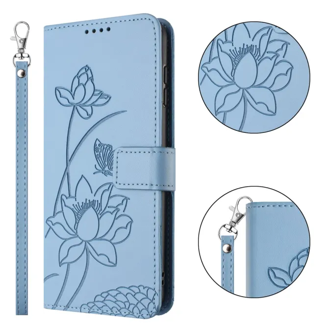Housse Oppo Reno 16 F / 16 FS motif fleurs de lotus avec dragonne Bleu clair - photo 16