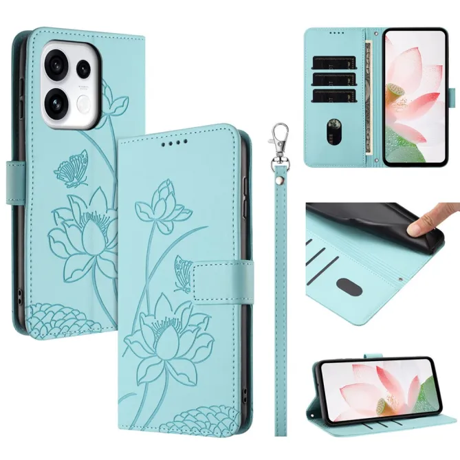 Housse Oppo Reno 16 F / 16 FS motif fleurs de lotus avec dragonne Cyan - photo 17